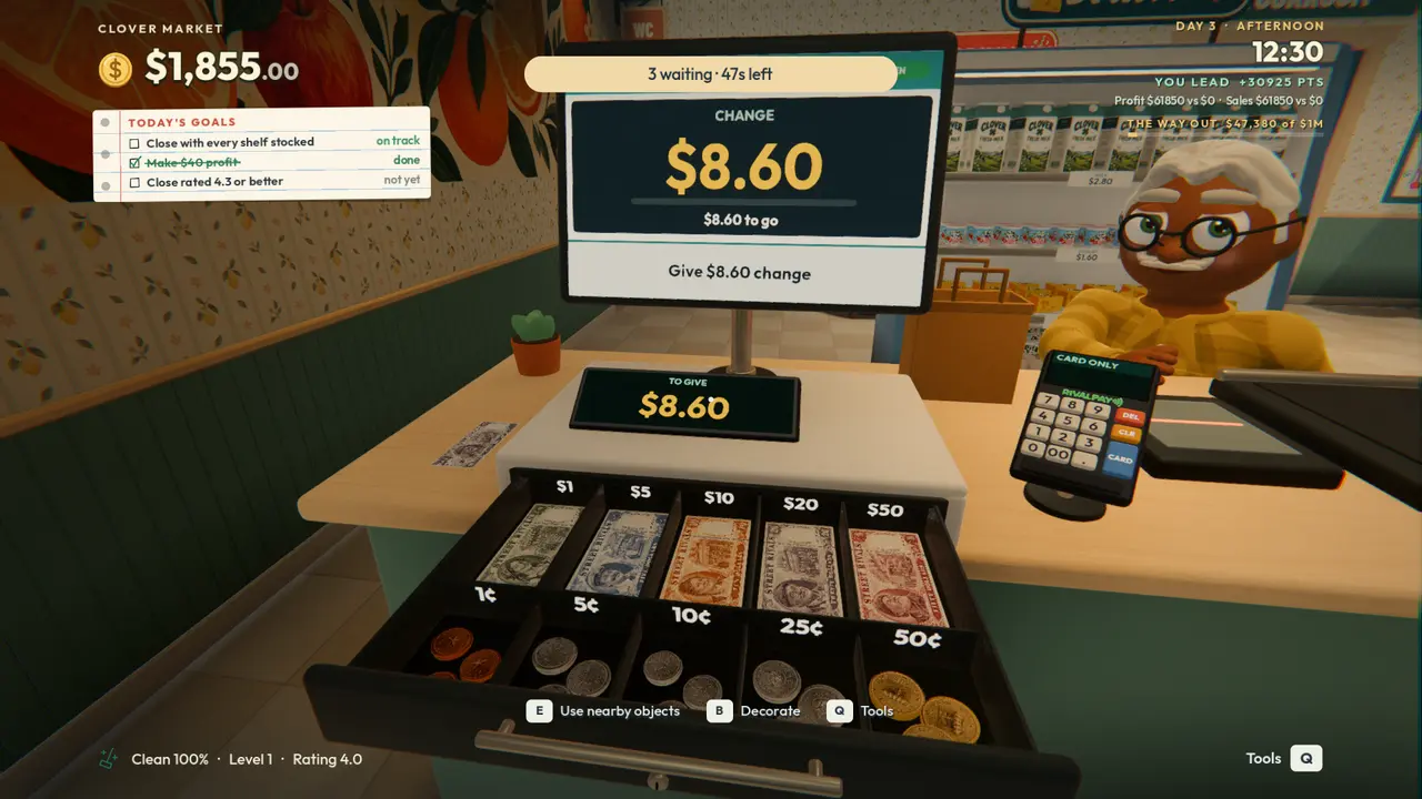 Street Rivals: working the till and giving change
