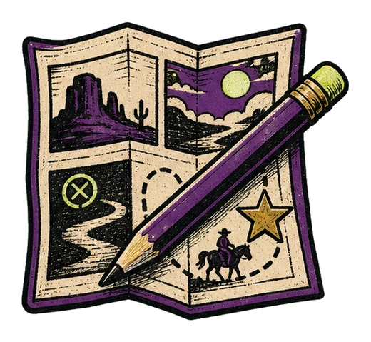 Custom storyboard map and pencil emblem
