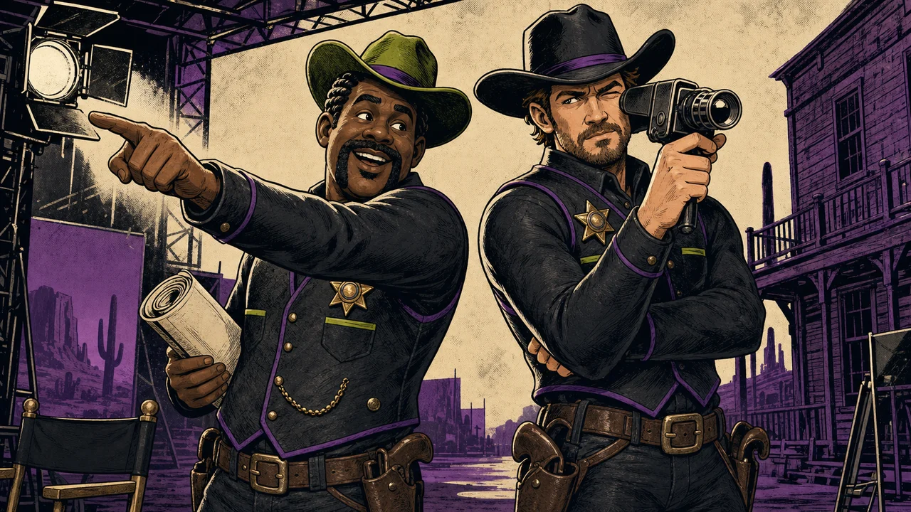 Philip and Adam in a graphic novel film set